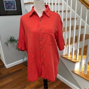 Caribbean Men’s Medium Peach Button Up Short Sleeve Shirt Silk Cotton Casual